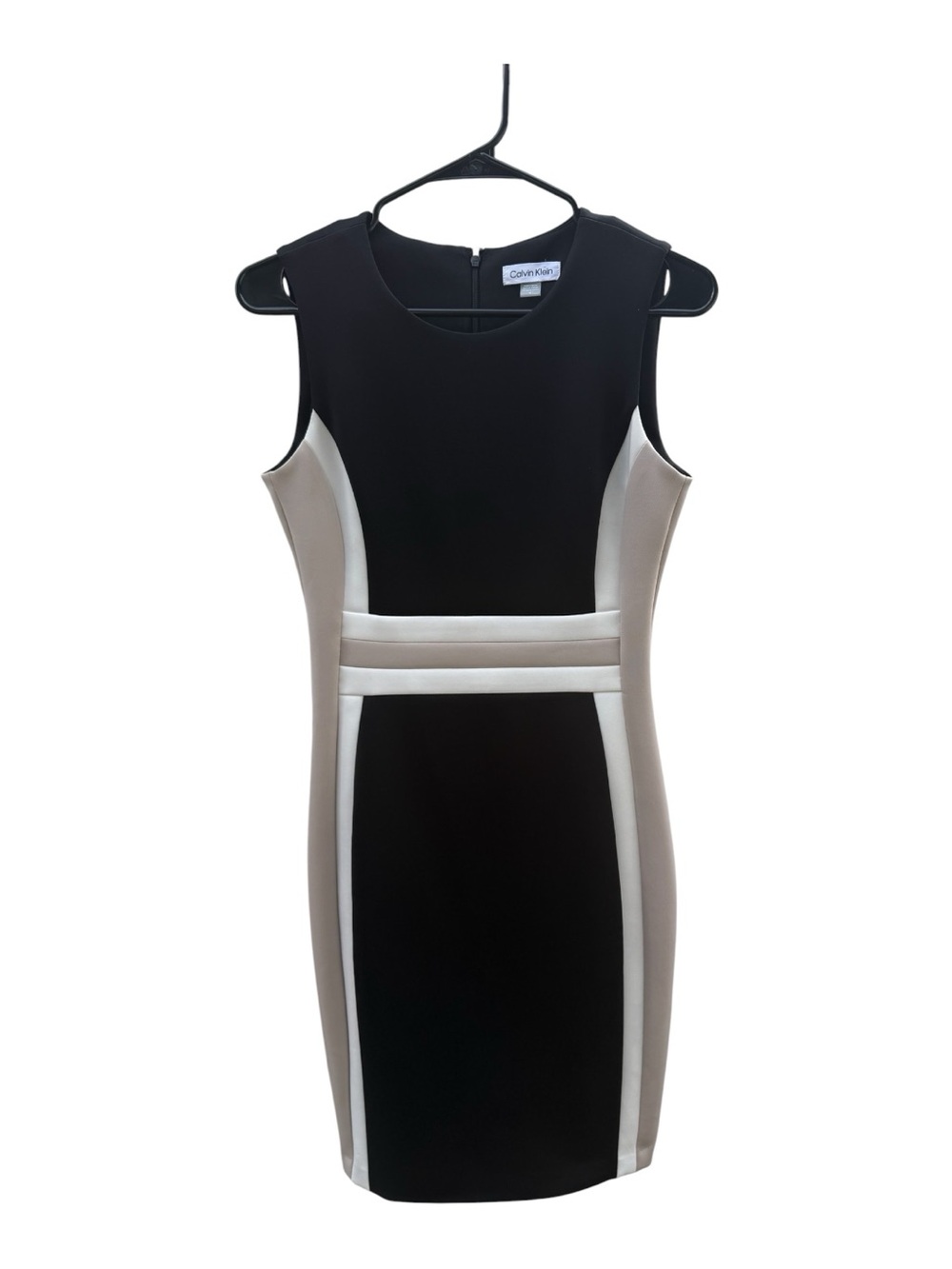 Calvin Klein Black, Taupe & Cream Colorblock Midi Sheath Dress